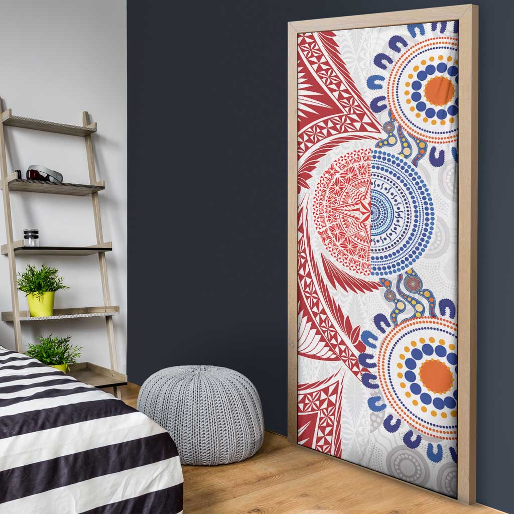 Tongan and Australian Culture Together Door Cover Ngatu Art Tribal Aboriginal Tattoo Pattern - Polynesian Pride