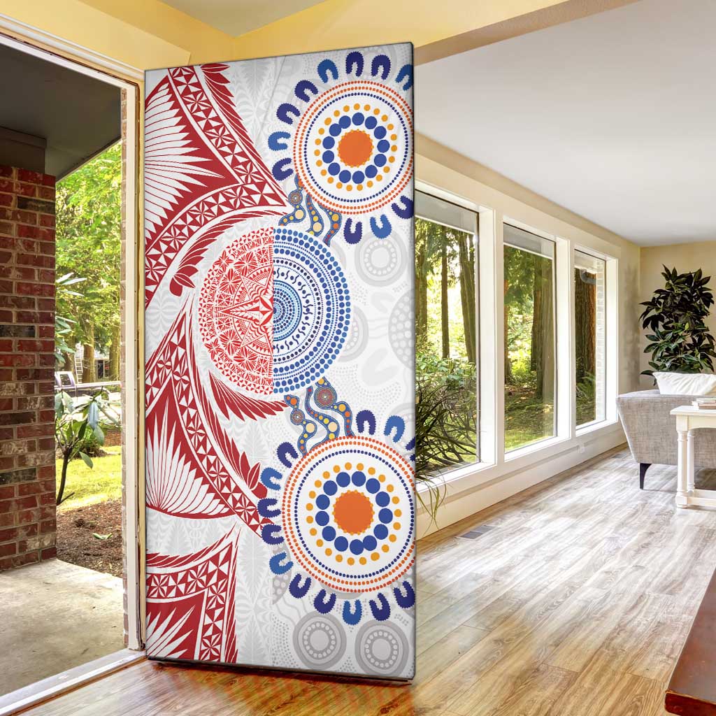 Tongan and Australian Culture Together Door Cover Ngatu Art Tribal Aboriginal Tattoo Pattern - Polynesian Pride