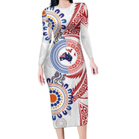 Tongan and Australian Culture Together Family Matching Long Sleeve Bodycon Dress and Hawaiian Shirt Ngatu Art Tribal Aboriginal Tattoo Pattern - Polynesian Pride