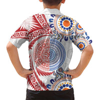 Tongan and Australian Culture Together Family Matching Off Shoulder Short Dress and Hawaiian Shirt Ngatu Art Tribal Aboriginal Tattoo Pattern - Polynesian Pride