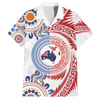 Tongan and Australian Culture Together Family Matching Off Shoulder Short Dress and Hawaiian Shirt Ngatu Art Tribal Aboriginal Tattoo Pattern - Polynesian Pride