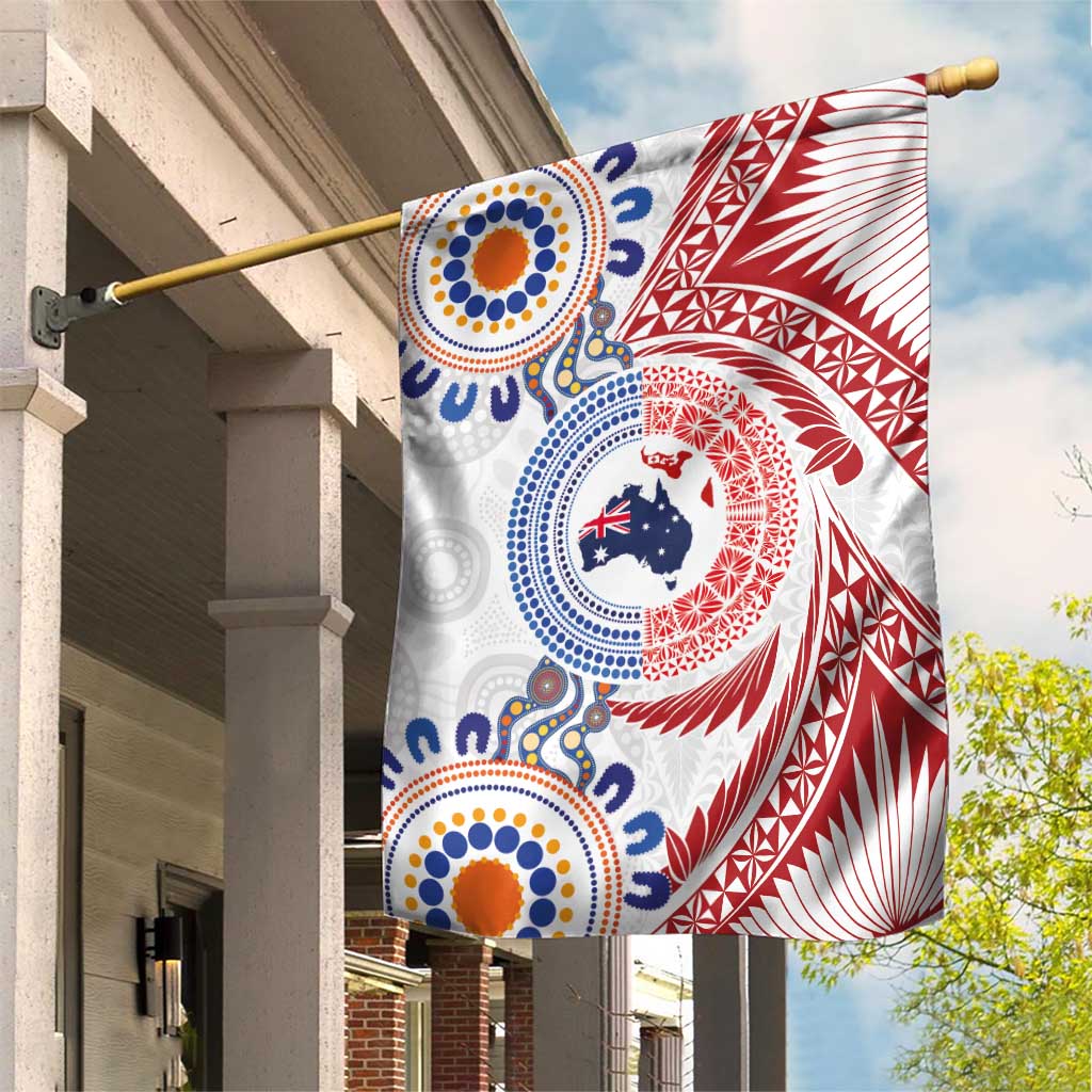 Tongan and Australian Culture Together Garden Flag Ngatu Art Tribal Aboriginal Tattoo Pattern - Polynesian Pride