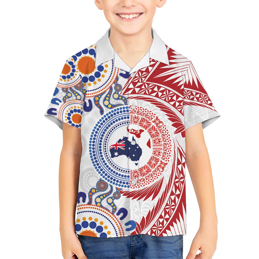 Tongan and Australian Culture Together Hawaiian Shirt Ngatu Art Tribal Aboriginal Tattoo Pattern - Polynesian Pride