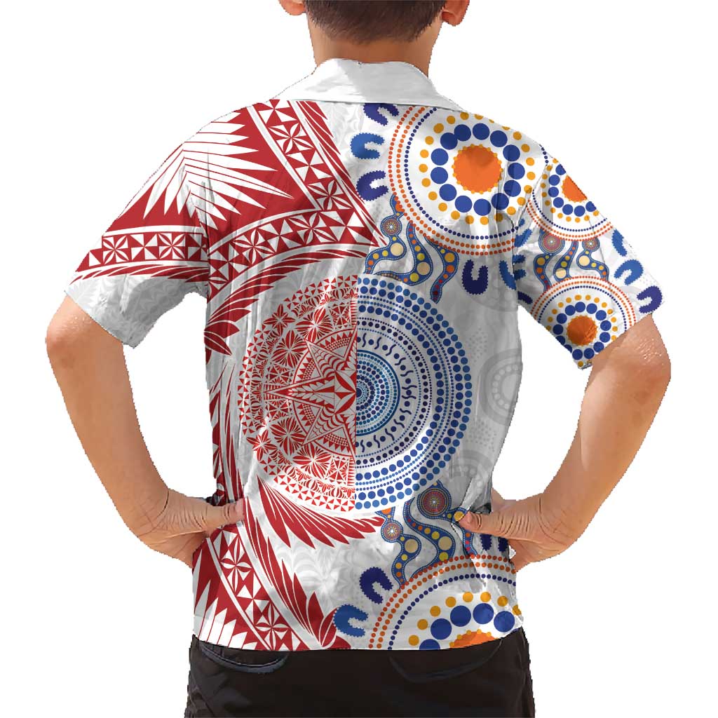 Tongan and Australian Culture Together Hawaiian Shirt Ngatu Art Tribal Aboriginal Tattoo Pattern - Polynesian Pride