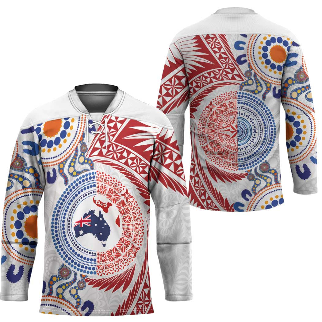 Tongan and Australian Culture Together Hockey Jersey Ngatu Art Tribal Aboriginal Tattoo Pattern - Polynesian Pride