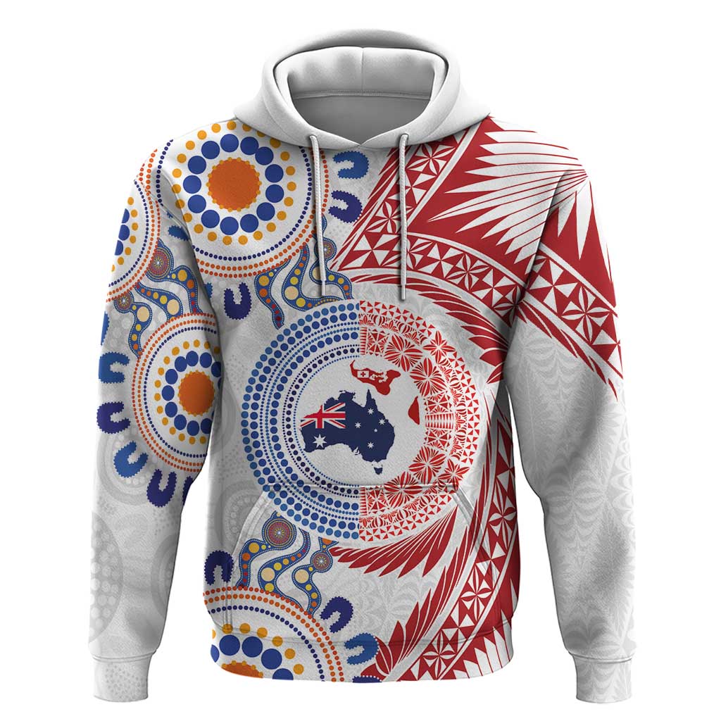 Tongan and Australian Culture Together Hoodie Ngatu Art Tribal Aboriginal Tattoo Pattern - Polynesian Pride