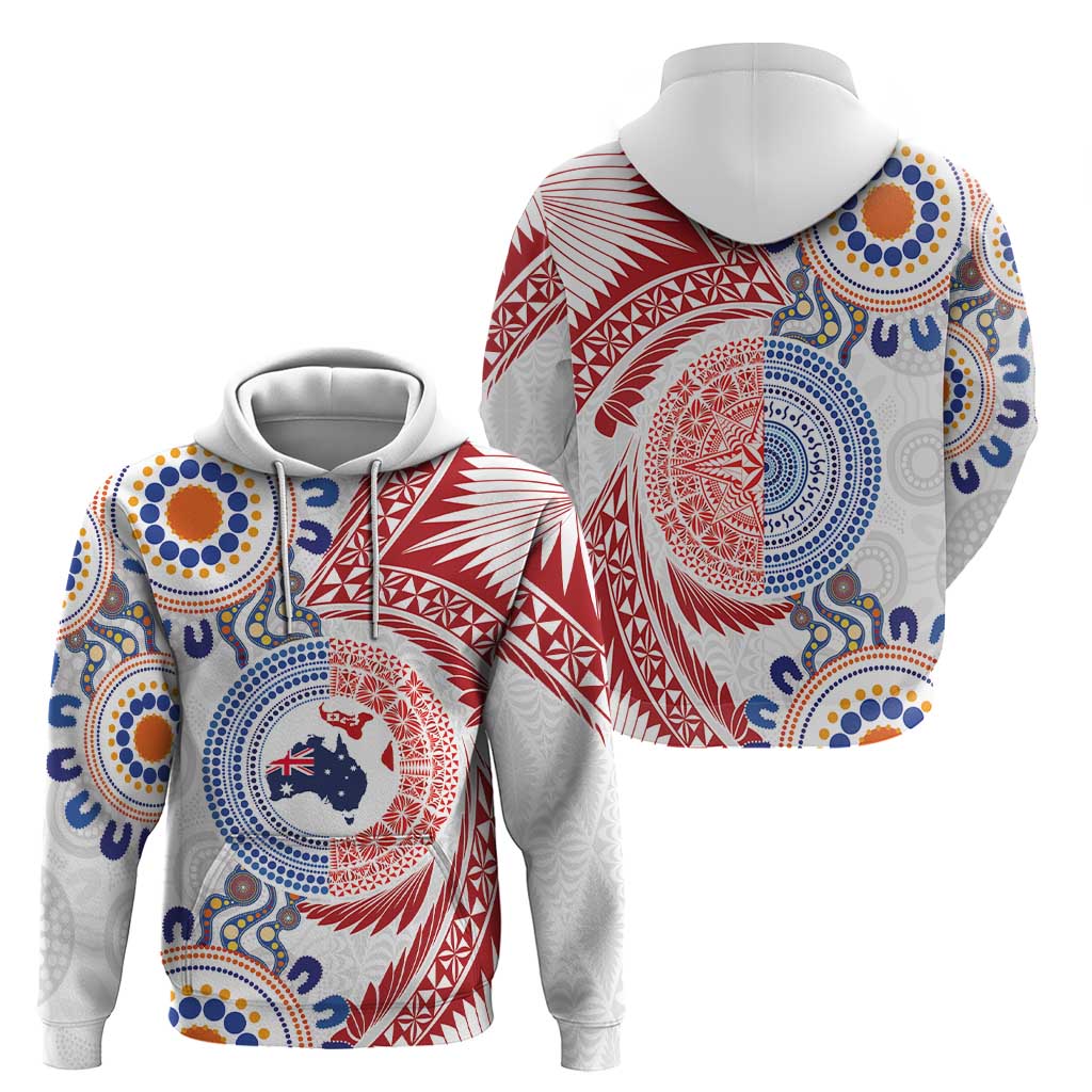 Tongan and Australian Culture Together Hoodie Ngatu Art Tribal Aboriginal Tattoo Pattern - Polynesian Pride