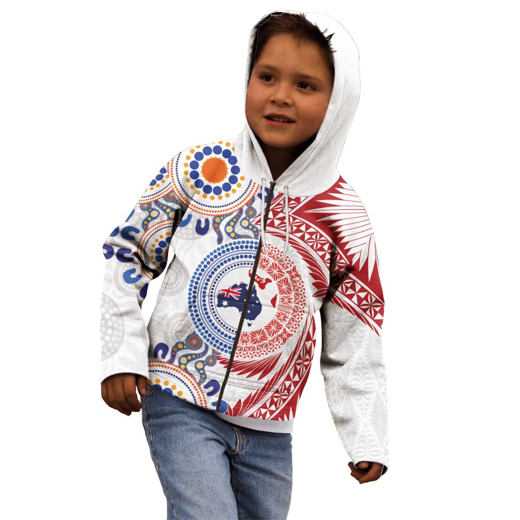 Tongan and Australian Culture Together Kid Hoodie Ngatu Art Tribal Aboriginal Tattoo Pattern - Polynesian Pride