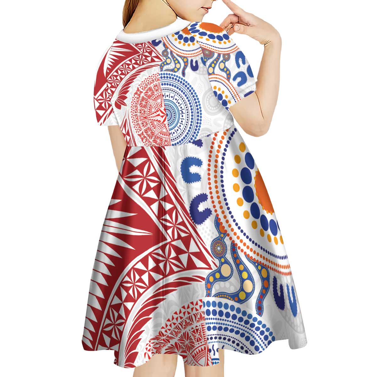 Tongan and Australian Culture Together Kid Short Sleeve Dress Ngatu Art Tribal Aboriginal Tattoo Pattern - Polynesian Pride