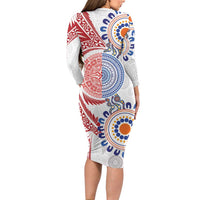 Tongan and Australian Culture Together Long Sleeve Bodycon Dress Ngatu Art Tribal Aboriginal Tattoo Pattern - Polynesian Pride
