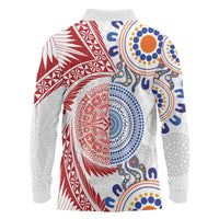 Tongan and Australian Culture Together Long Sleeve Polo Shirt Ngatu Art Tribal Aboriginal Tattoo Pattern - Polynesian Pride