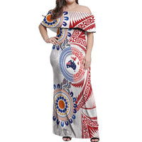 Tongan and Australian Culture Together Off Shoulder Maxi Dress Ngatu Art Tribal Aboriginal Tattoo Pattern - Polynesian Pride