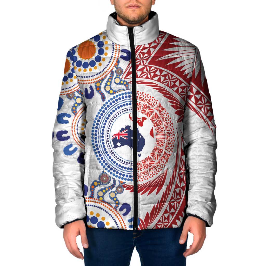 Tongan and Australian Culture Together Padded Jacket Ngatu Art Tribal Aboriginal Tattoo Pattern - Polynesian Pride
