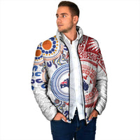 Tongan and Australian Culture Together Padded Jacket Ngatu Art Tribal Aboriginal Tattoo Pattern - Polynesian Pride