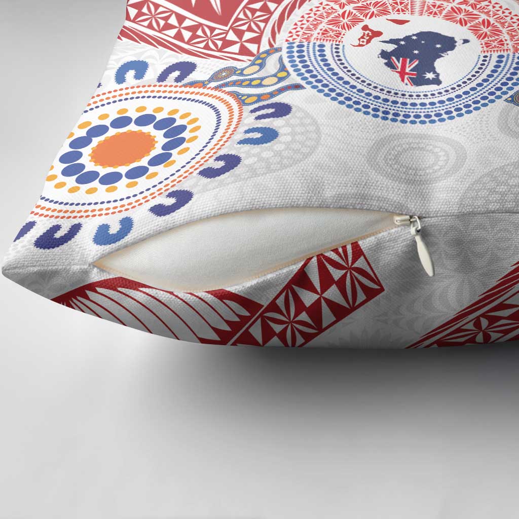 Tongan and Australian Culture Together Pillow Cover Ngatu Art Tribal Aboriginal Tattoo Pattern - Polynesian Pride