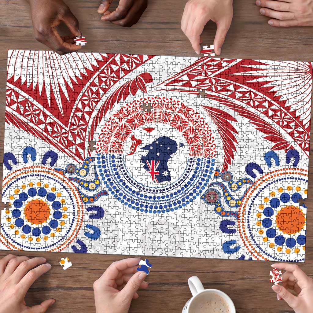 Tongan and Australian Culture Together Puzzle Ngatu Art Tribal Aboriginal Tattoo Pattern - Polynesian Pride
