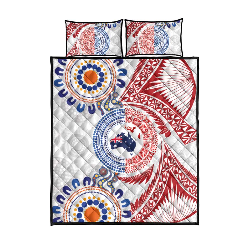 Tongan and Australian Culture Together Quilt Bed Set Ngatu Art Tribal Aboriginal Tattoo Pattern - Polynesian Pride