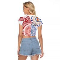 Tongan and Australian Culture Together Raglan Cropped T Shirt Ngatu Art Tribal Aboriginal Tattoo Pattern - Polynesian Pride