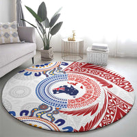 Tongan and Australian Culture Together Round Carpet Ngatu Art Tribal Aboriginal Tattoo Pattern - Polynesian Pride