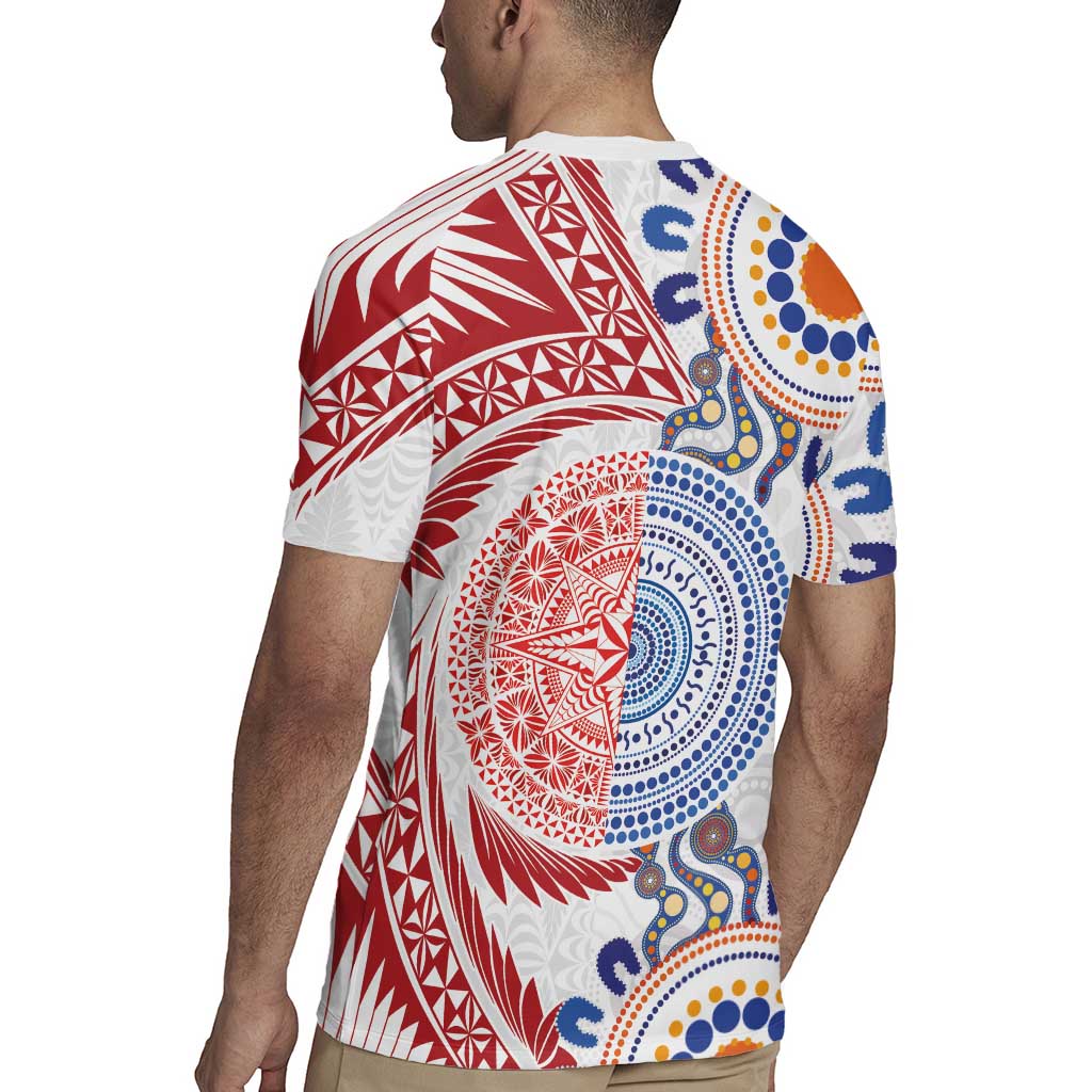 Tongan and Australian Culture Together Rugby Jersey Ngatu Art Tribal Aboriginal Tattoo Pattern - Polynesian Pride