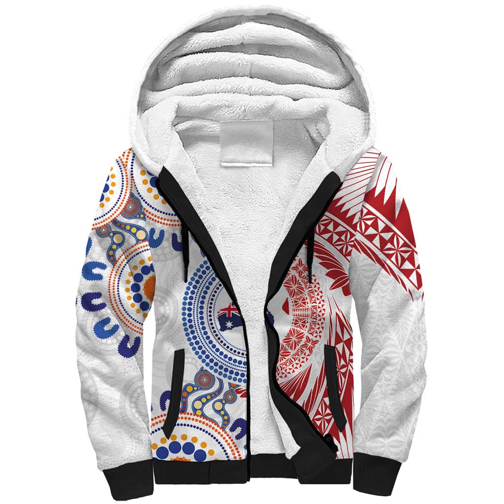 Tongan and Australian Culture Together Sherpa Hoodie Ngatu Art Tribal Aboriginal Tattoo Pattern - Polynesian Pride
