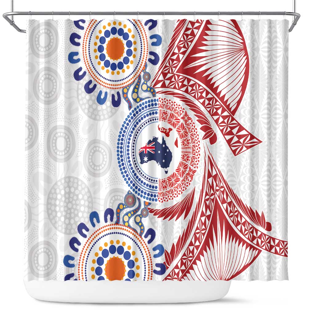 Tongan and Australian Culture Together Shower Curtain Ngatu Art Tribal Aboriginal Tattoo Pattern - Polynesian Pride