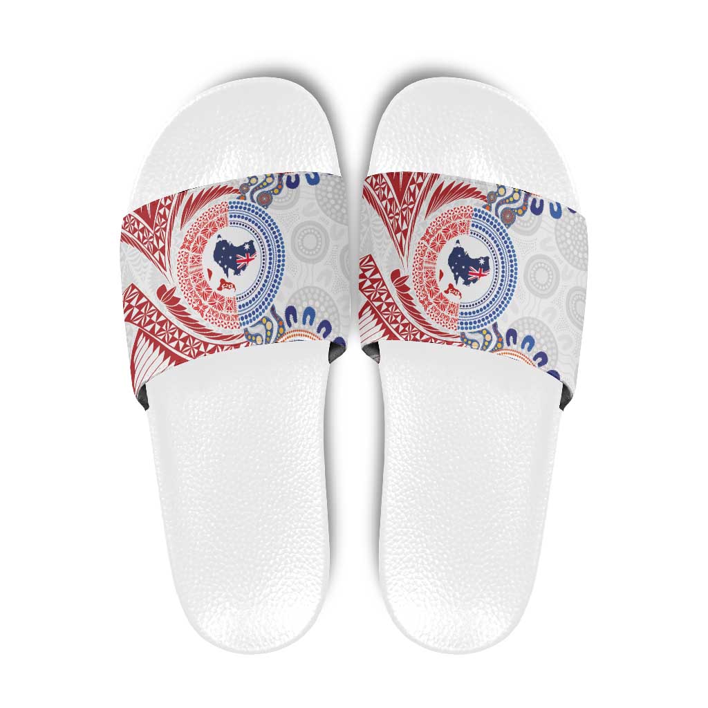 Tongan and Australian Culture Together Slide Sandals Ngatu Art Tribal Aboriginal Tattoo Pattern - Polynesian Pride