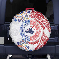 Tongan and Australian Culture Together Spare Tire Cover Ngatu Art Tribal Aboriginal Tattoo Pattern - Polynesian Pride