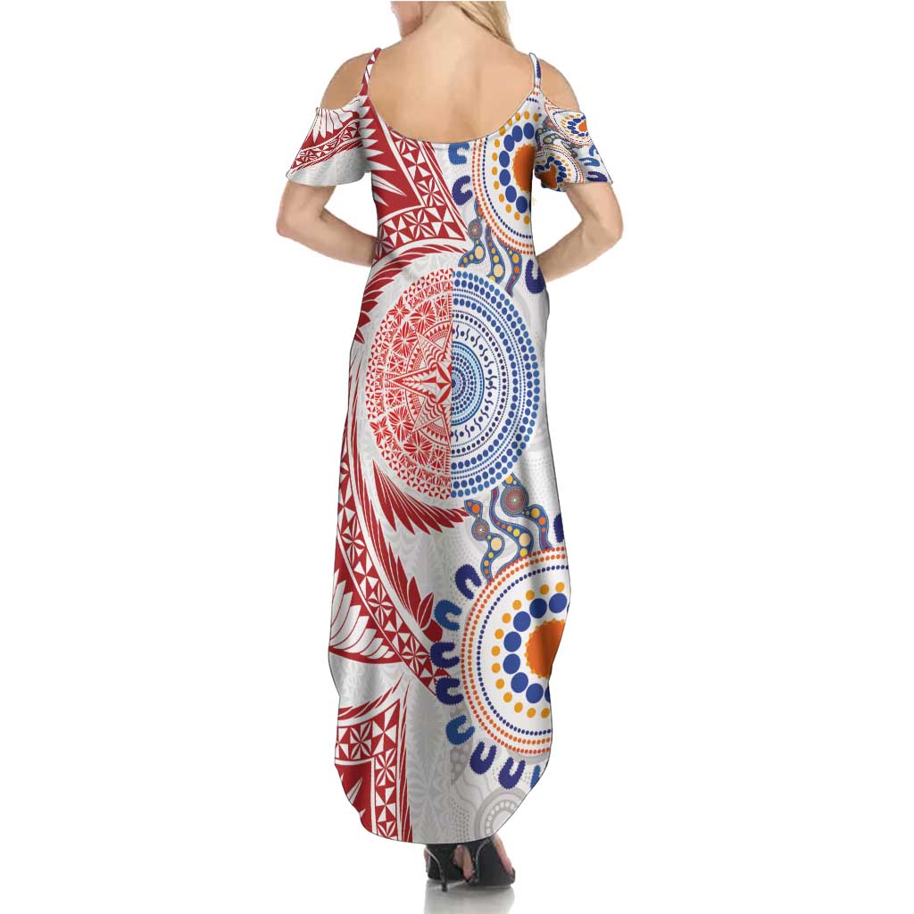 Tongan and Australian Culture Together Summer Maxi Dress Ngatu Art Tribal Aboriginal Tattoo Pattern - Polynesian Pride