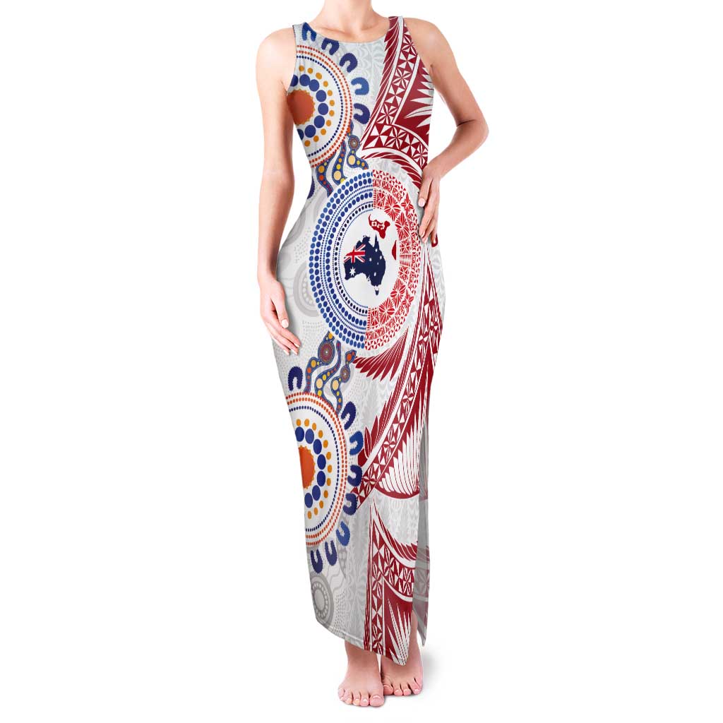Tongan and Australian Culture Together Tank Maxi Dress Ngatu Art Tribal Aboriginal Tattoo Pattern - Polynesian Pride