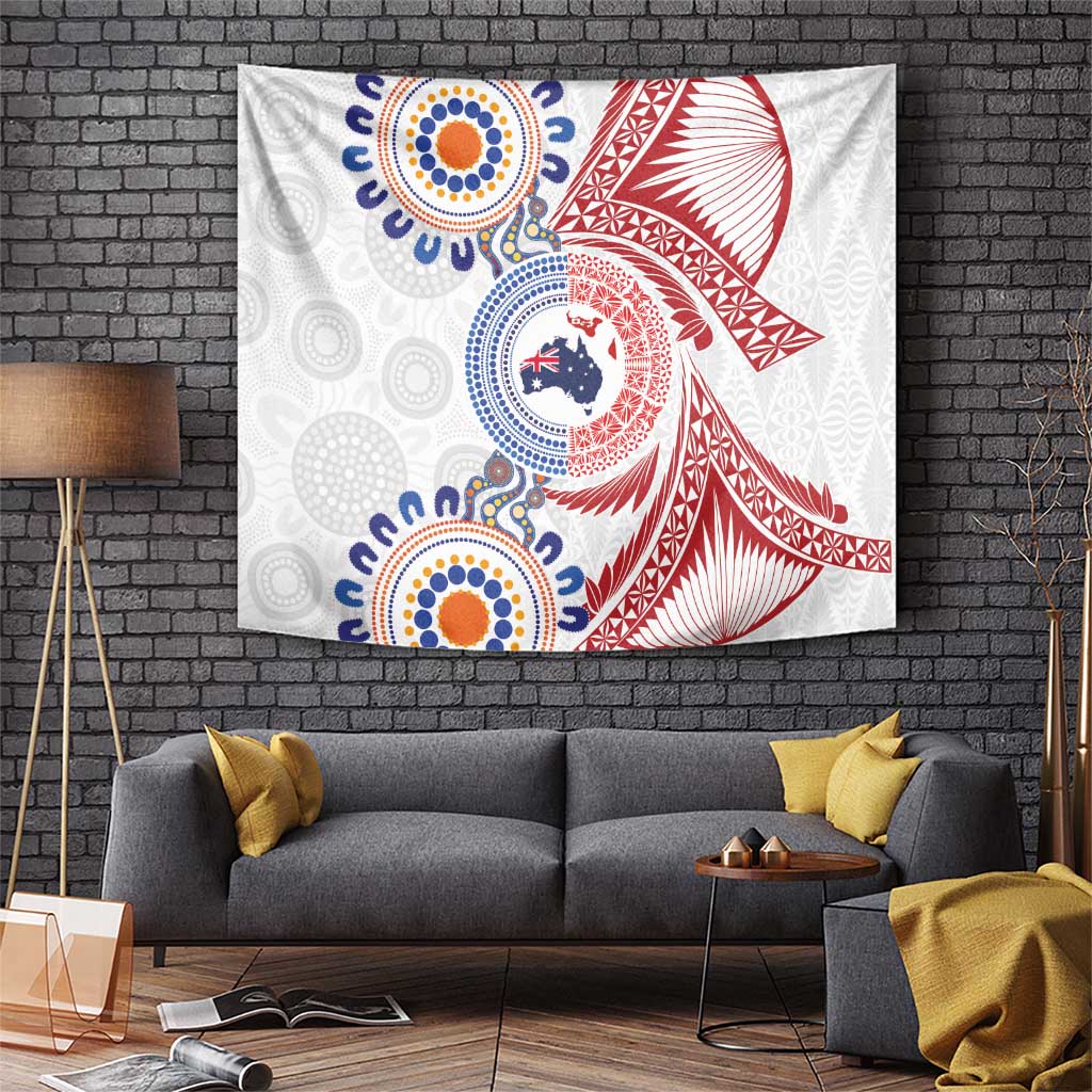 Tongan and Australian Culture Together Tapestry Ngatu Art Tribal Aboriginal Tattoo Pattern - Polynesian Pride