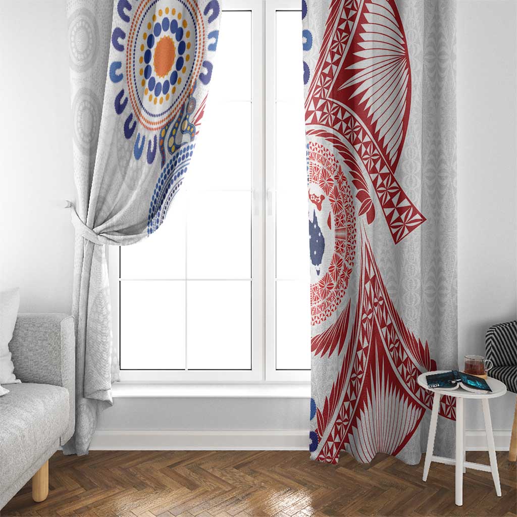 Tongan and Australian Culture Together Window Curtain Ngatu Art Tribal Aboriginal Tattoo Pattern - Polynesian Pride