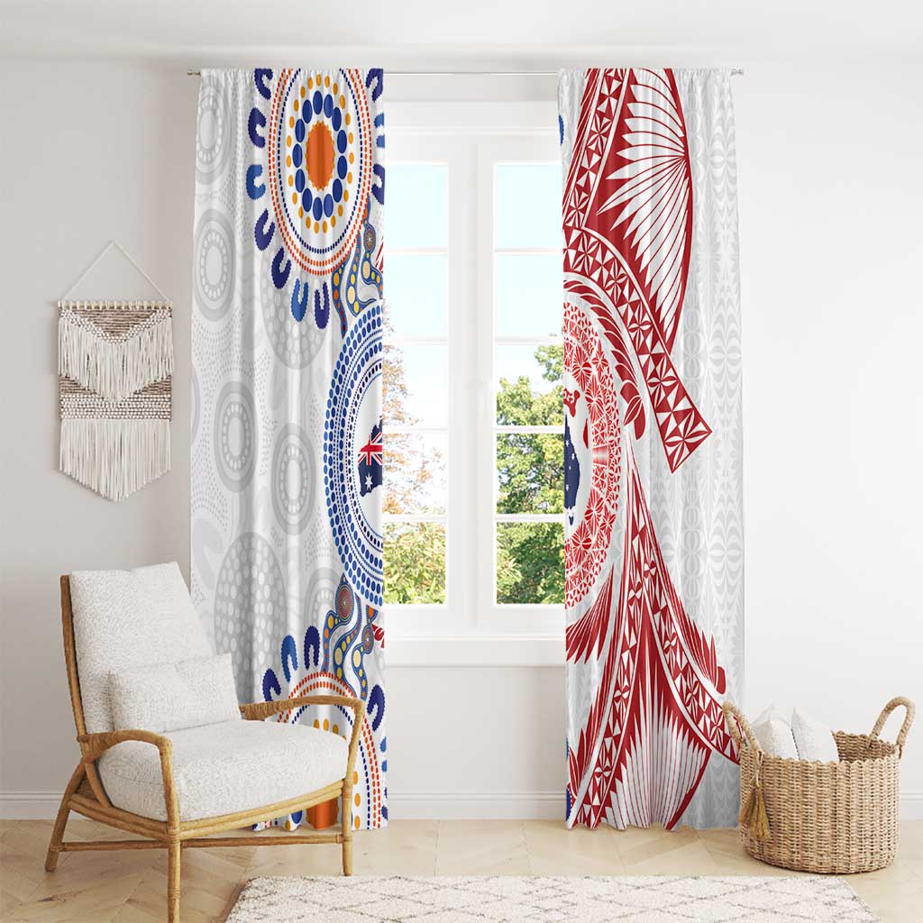 Tongan and Australian Culture Together Window Curtain Ngatu Art Tribal Aboriginal Tattoo Pattern - Polynesian Pride