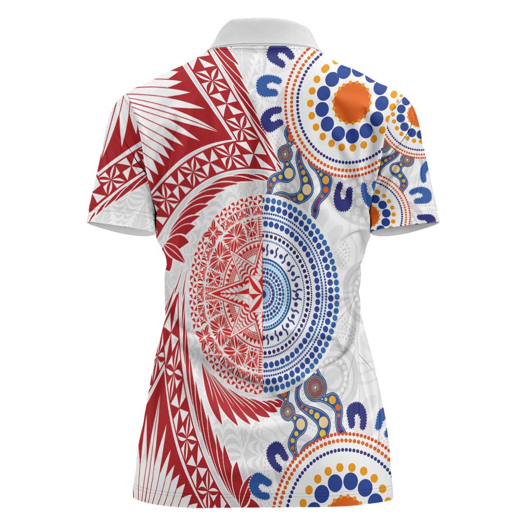 Tongan and Australian Culture Together Women Polo Shirt Ngatu Art Tribal Aboriginal Tattoo Pattern - Polynesian Pride