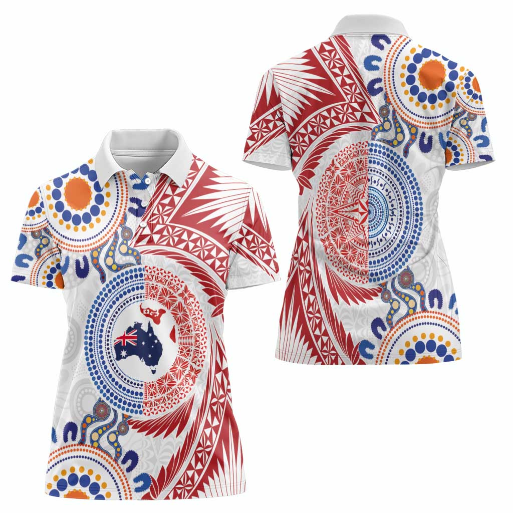 Tongan and Australian Culture Together Women Polo Shirt Ngatu Art Tribal Aboriginal Tattoo Pattern - Polynesian Pride