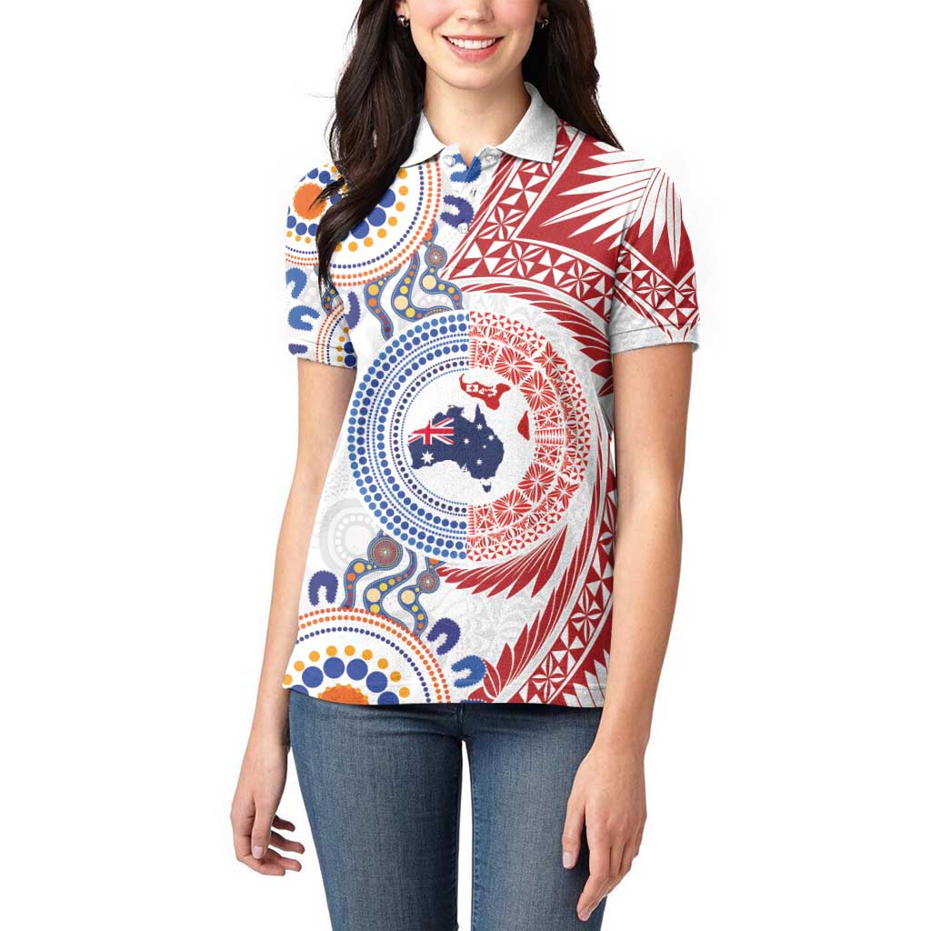 Tongan and Australian Culture Together Women Polo Shirt Ngatu Art Tribal Aboriginal Tattoo Pattern - Polynesian Pride