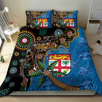 Fijian and Australian Culture Together Bedding Set Aboriginal Art and Tapa Motifs with Kangaroo and Palm Tree - Polynesian Pride