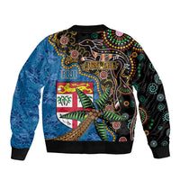Fijian and Australian Culture Together Bomber Jacket Aboriginal Art and Tapa Motifs with Kangaroo and Palm Tree - Polynesian Pride