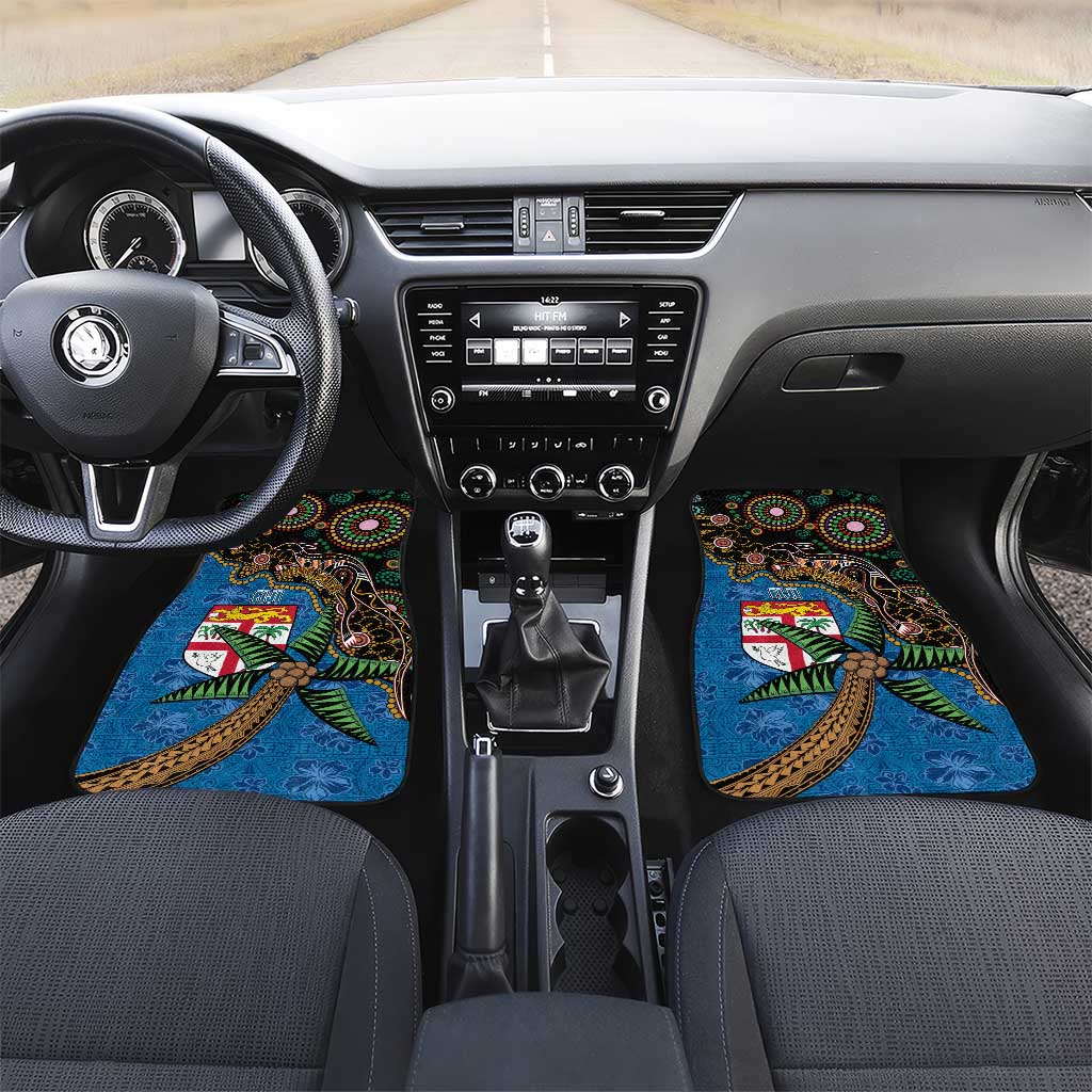 Fijian and Australian Culture Together Car Mats Aboriginal Art and Tapa Motifs with Kangaroo and Palm Tree - Polynesian Pride