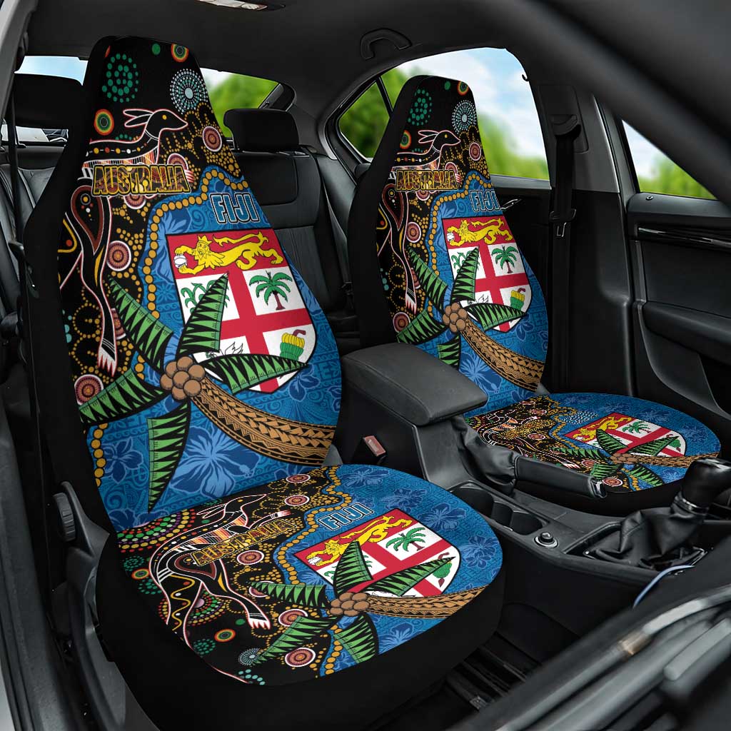 Fijian and Australian Culture Together Car Seat Cover Aboriginal Art and Tapa Motifs with Kangaroo and Palm Tree - Polynesian Pride