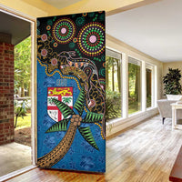 Fijian and Australian Culture Together Door Cover Aboriginal Art and Tapa Motifs with Kangaroo and Palm Tree - Polynesian Pride