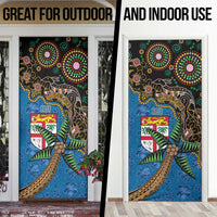 Fijian and Australian Culture Together Door Cover Aboriginal Art and Tapa Motifs with Kangaroo and Palm Tree - Polynesian Pride