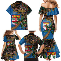 Fijian and Australian Culture Together Family Matching Mermaid Dress and Hawaiian Shirt Aboriginal Art and Tapa Motifs with Kangaroo and Palm Tree - Polynesian Pride