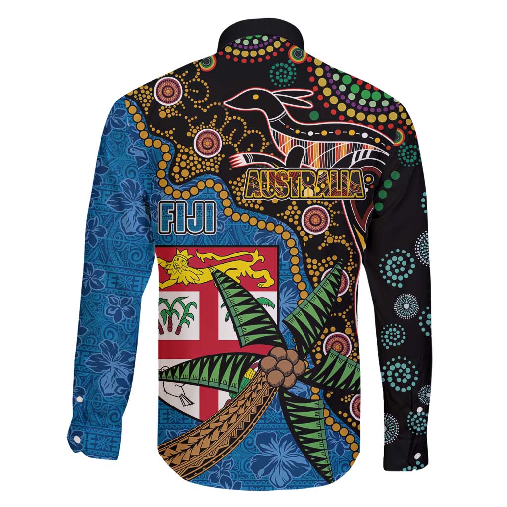 Fijian and Australian Culture Together Family Matching Mermaid Dress and Hawaiian Shirt Aboriginal Art and Tapa Motifs with Kangaroo and Palm Tree - Polynesian Pride