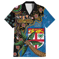 Fijian and Australian Culture Together Family Matching Puletasi and Hawaiian Shirt Aboriginal Art and Tapa Motifs with Kangaroo and Palm Tree - Polynesian Pride