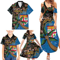 Fijian and Australian Culture Together Family Matching Summer Maxi Dress and Hawaiian Shirt Aboriginal Art and Tapa Motifs with Kangaroo and Palm Tree - Polynesian Pride