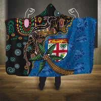 Fijian and Australian Culture Together Hooded Blanket Aboriginal Art and Tapa Motifs with Kangaroo and Palm Tree - Polynesian Pride