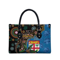 Fijian and Australian Culture Together Leather Bag Aboriginal Art and Tapa Motifs with Kangaroo and Palm Tree - Polynesian Pride