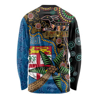 Fijian and Australian Culture Together Long Sleeve Shirt Aboriginal Art and Tapa Motifs with Kangaroo and Palm Tree - Polynesian Pride