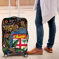 Fijian and Australian Culture Together Luggage Cover Aboriginal Art and Tapa Motifs with Kangaroo and Palm Tree - Polynesian Pride